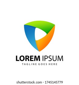Abstrakter, abstrakter Schild-Wiedergabe-Medien-Logo-Designvorlage Premium-Vektor