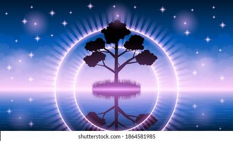 Abstract Gradient Sky Tree Forest Background Vector With Reflect Silhouette Nature Landscape Vector Design Style