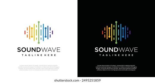 Abstract gradient sound wave logo template, sound wave icon element, audio music symbol.	