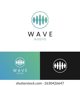 Abstract gradient sound wave logo template, sound wave icon element, audio music symbol.