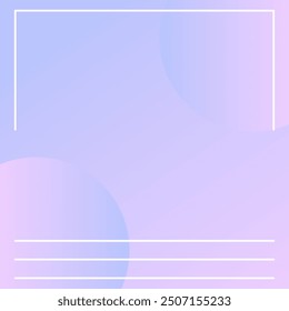 Abstract gradient square background for social media. Minimalistic background in pink and blue gradient with volumetric balls and decorative white lines. Modern vector background for design.