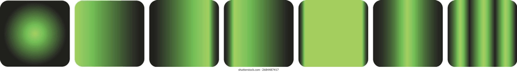 Abstract gradient squares and bars with varying green shades and patterns, isolated on transparent background