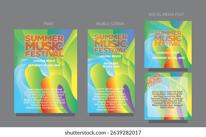 Abstract Gradient Summer. Colorful Wave Design for promotions. fluid design template multiple platform for print, mobile screen and social media post vector illustration