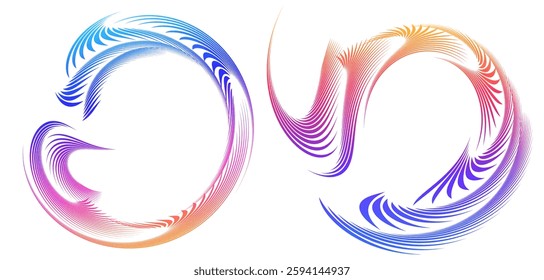 Abstract gradient swirls in digital art style — dynamic shapes for design, cosmetics, technology, sports, and music. Vibrant color transitions, perfect for backgrounds, logos, icon, spirals