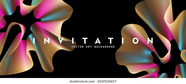 Abstract gradient vector background with colorful line waves. Modern vector background cover template with 3D effects in motion. Artistic design for cover, flyer, banner, social media, music, ads.