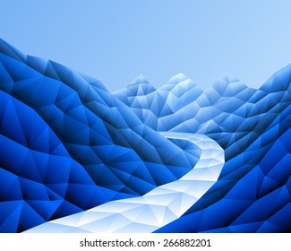 Abstract gradient vector background made from triangles. Mountain River