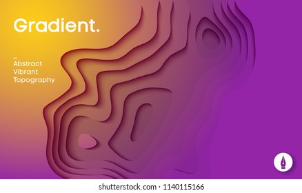 Abstract gradient vector background. Paper cut 3d background in yellow and magenta colors. Vector illustration