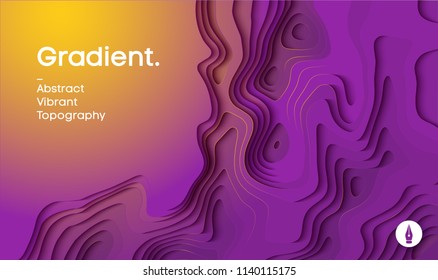 Abstract gradient vector background. Paper cut 3d background in yellow and magenta colors. Vector illustration