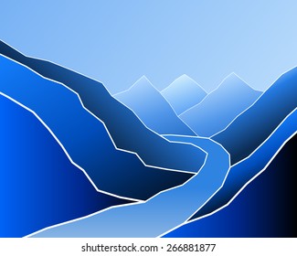 Abstract gradient vector background with white outline. Mountain River