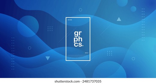 Abstract gradient wave blue background with simple shapes elements. Dark blue design. Elegant concept. Eps10 vector