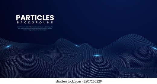 Abstract gradient wave of blue particles. Big data digital futuristic dark background
