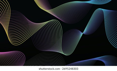 Abstract Gradient Wave Lines on Black Background Creative Design Element for Presentations and Modern Graphic Projects Showcasing Technology or Futuristic Themes