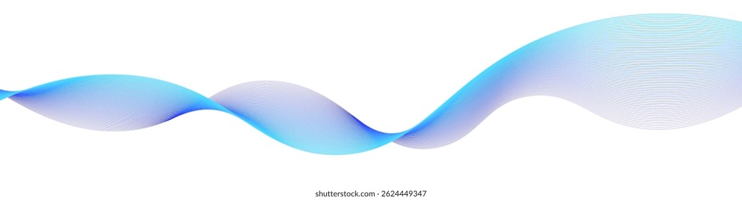 Onda de gradiente Abstractas hecha de líneas finas con tonos azules y púrpuras sobre fondo blanco. Ideal para tecnología, interfaz de usuario o diseño corporativo. Vector EPS 10