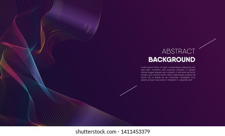 Abstract gradient wave mesh on dark purple background with copy space for text. EPS10, vector and illustration.