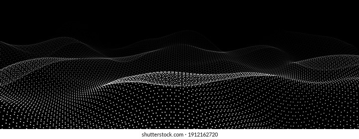 Abstract gradient wave of particles. Hexagon cyber structure. Big data. Digital background. Futuristic vector illustration.