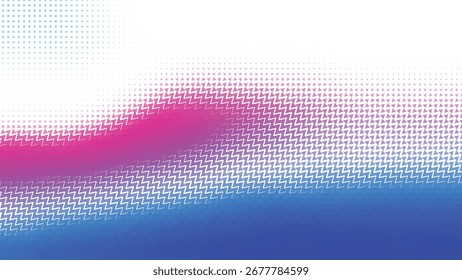 Padrão abstrato de ondas de gradiente composto por pequenos pontos criando um efeito visual dinâmico e moderno com tons rosa e azul