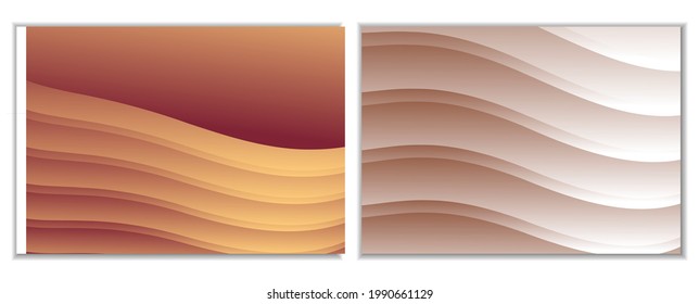 Abstract gradient waves background and folds. A set of 2 templates. 3D illustration in gentle pastel colors. Vector