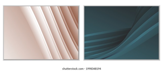 Abstract gradient waves background and folds. A set of 2 templates. 3D illustration in gentle pastel colors. Vector