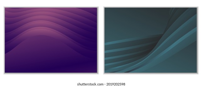 Abstract gradient waves background and folds. A set of 2 templates. 3D illustration in gentle pastel colors. Vector