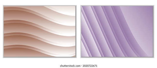 Resumen del fondo de las ondas de gradiente y plegados. Un conjunto de 2 plantillas. Ilustración 3D en suaves colores pastel. Vector