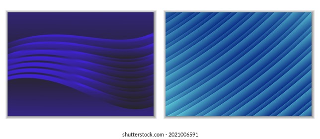 Abstract gradient waves background and folds. A set of 2 templates. 3D illustration in gentle pastel colors. Vector