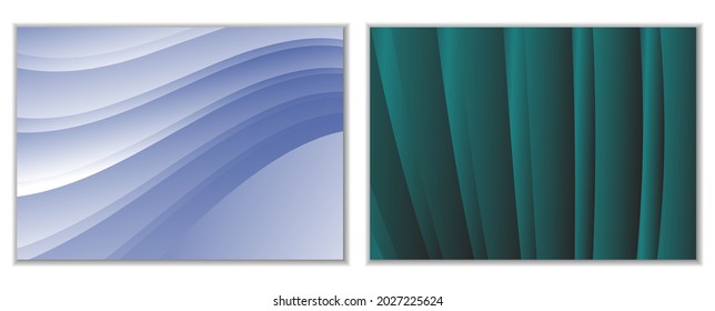 Abstract gradient waves background and folds. A set of 2 templates. 3D illustration in gentle pastel colors. Vector