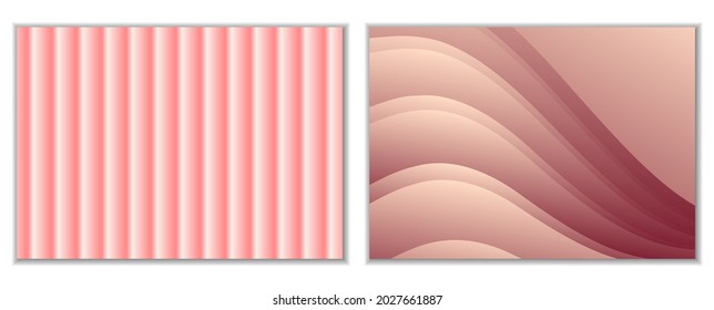 Resumen del fondo de las ondas de gradiente y plegados. Un conjunto de 2 plantillas. Ilustración 3D en suaves colores pastel. Vector