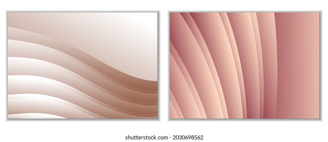 Abstract gradient waves background and folds. A set of 2 templates. 3D illustration in gentle pastel colors. Vector