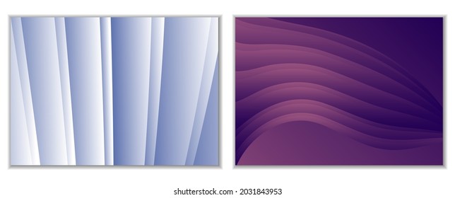 Abstract gradient waves background and folds. A set of 2 templates. 3D illustration in gentle pastel colors. Vector