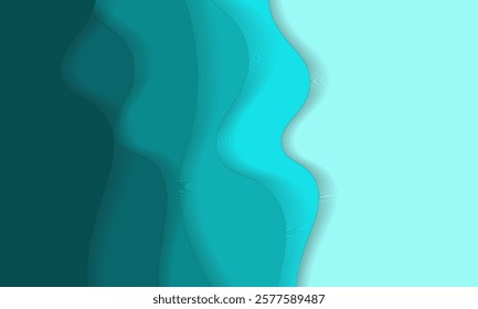 Abstract gradient waves in blue and turquoise tones create a serene and modern design. This minimalist artwork is perfect for backgrounds, presentations, or calming visual designs.