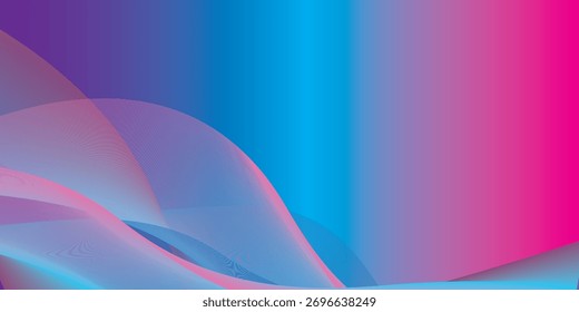Abstract Gradient Waves with Fine Lines in Blue, Pink, and Purpl
