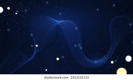 Abstract gradient wavy background. Beautiful fractal lines wallpaper with glitter particles. Creative digital spectrum concept in the blue gradient background