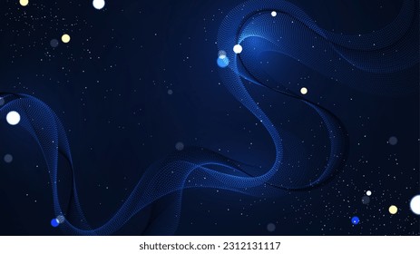 Abstract gradient wavy background. Beautiful fractal lines wallpaper with glitter particles. Creative digital spectrum concept in the blue gradient background