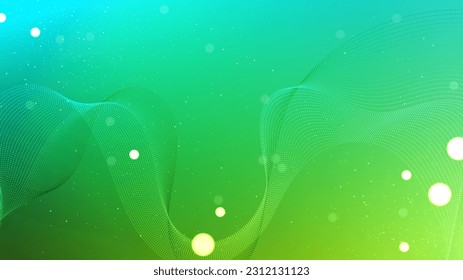 Fondo ondulado de gradiente abstracto. Hermosas líneas fractales de papel tapiz con partículas brillantes. Concepto creativo del espectro digital en el fondo del degradado verde