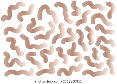 Abstract gradient wavy lines in brown mocha mousse color. Dynamic dark cream geometric pattern on transparent background. Brown ribbons set