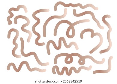 Abstract gradient wavy lines in mocha mousse color. Dynamic dark cream geometric pattern on transparent background. Brown ribbons set