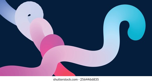 Abstract gradient wavy shapes on white background. Vector spirals blend graphic, dynamic elements. 3D shape design blend fluid liquid paint