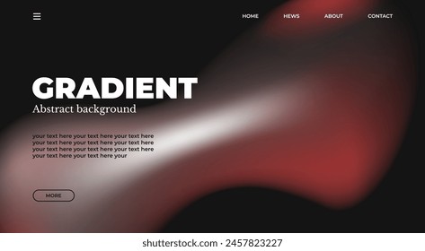 Abstract gradient web page design template, background with smooth blur shapes and sample text, copy space. Orange, red, pink and black color.Copy space.Wavy liquid gradient mesh.Grapic design.