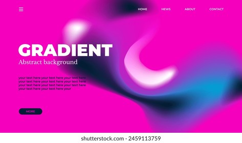 Abstract gradient web page design template, background with smooth blur shapes and sample text, copy space.Pink,blue and black color.Copy space.Wavy liquid gradient mesh.Grapic design.
