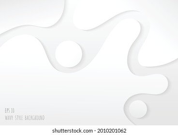 Abstract gradient white and gray steps design of wavy pattern template. Overlapping design with shadow style 3D presentation background. 