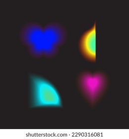 Abstract gradient Y2K fluid shapes vector set. Mental health elements on transparent background. Vaporwave modern aesthetic. Auramodern blurred hologram. Trendy Brutalism.