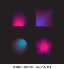 Abstract gradient Y2K fluid shapes vector set. Mental health elements on transparent background. Vaporwave modern aesthetic. Auramodern blurred hologram. Trendy Brutalism.