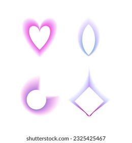 Abstract gradient Y2K fluid gradient shapes vector set. Mental health elements on transparent background. Vaporwave modern aesthetic. Auramodern blurred hologram. Trendy Brutalism.