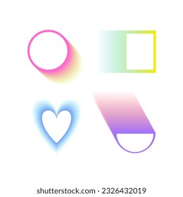 Abstract gradient Y2K fluid gradient shapes vector set. Mental health elements on transparent background. Vaporwave modern aesthetic. Auramodern blurred hologram. Trendy Brutalism.