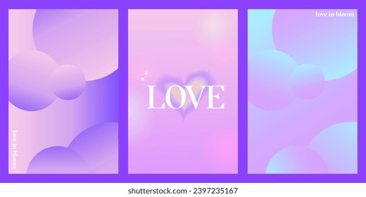 Afiche de conjunto de gradiente abstracto Y2K con diseño estético. Diseño para tarjeta, pancarta, historia. Gradiente estético de estilo mínimo. Ilustración vectorial de amor