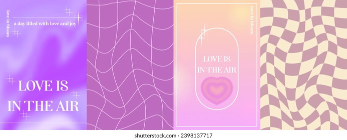 Abstract gradient Y2K set poster with aesthetic design. Design for card, banner, story. Aesthetic gradient minimal style. Love vector illustration