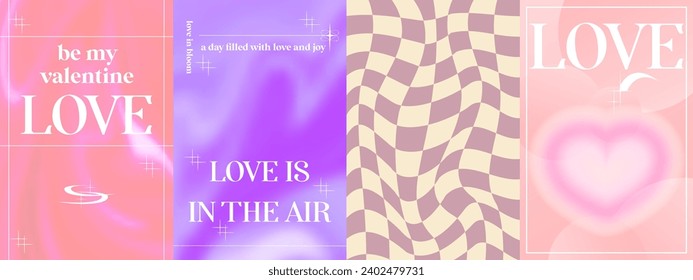 Abstract gradient Y2K set poster with aesthetic design. Design for card, banner, story. Aesthetic gradient minimal style. Love vector illustration