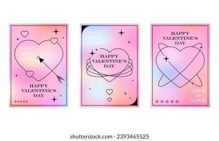 Abstract gradient Y2K style template cover vector set. Happy Valentine's Day decorate with trendy gradient heart vibrant y2k. Valentines day, Modern design templates. Design Love card, banner, poster