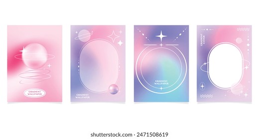 Abstract gradient Y2K style template cover vector set. Vibrant y2k colorful background. Design for greeting card, fashion, commercial, banner.