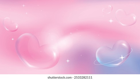 Abstract gradient Y2K style template cover vector set. Decoration with trendy gradient heart vibrant y2k colorful background. Happy Valentine's Day.